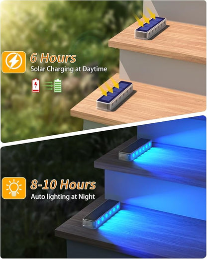 Blue Solar Lights for Outside,4 Pack Solar Deck Lights Outdoor Waterproof LED,Blue Step Light for Outside,Dock Light Solar Powered Waterproof for Deck,Steps,Dock,Driveway,Stair,Path
