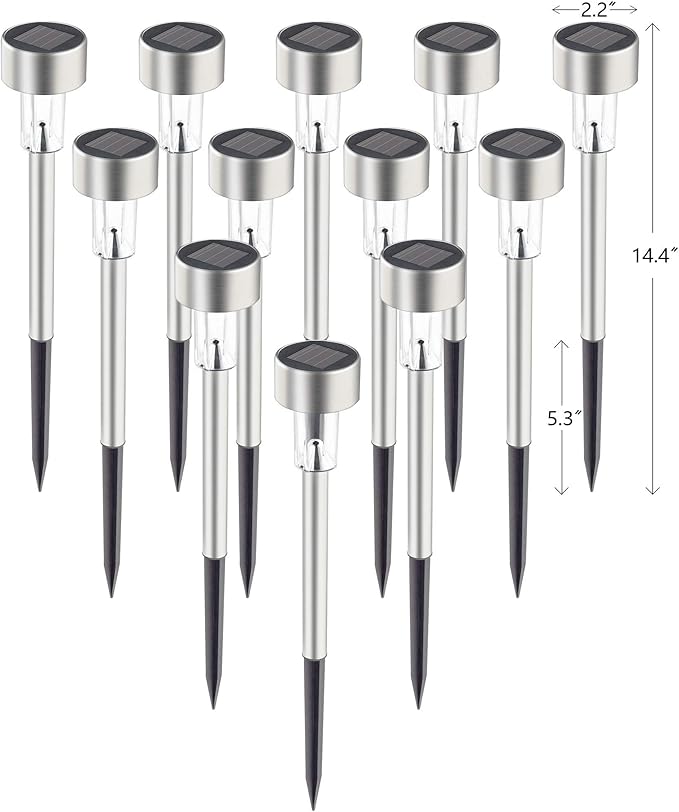 12-Pack Warm White Solar Path Lights, Outdoor Walkway LED