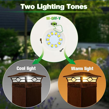 Solar Post Cap Lights Outdoor 8pack, Waterproof Solar Powered Deck Fence Post Lights for 4x4 Wood/Vinyl Posts, Solar Outdoor LED Light with Cool/Warm Lighting (Brushed Copper, 8pack)