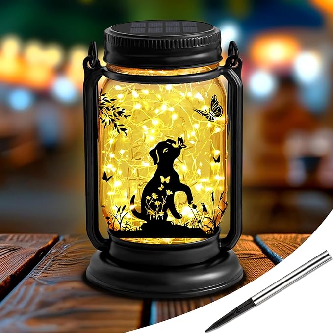Dog Solar Lanterns 3-in-1 Outdoor Waterproof - Birthday Gifts for Dog Lovers Women Mom Christmas, Mason Jar Hanging Lanterns with Stake, Garden Decor Lights for Patio Yard Balcony Decorations