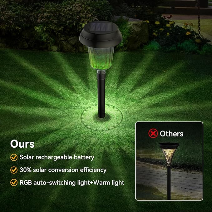 TECKNET Solar Pathway Lights, Color Changing Solar Lights with Warm White & RGB Colored for Valentine's Day, Colored Pathway Light Outdoor Waterproof (IP68) for Yard, Auto On/Off (10 Pack)