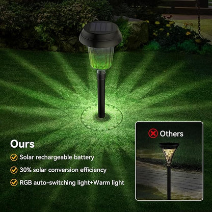 TECKNET Solar Pathway Lights, Color Changing Solar Lights with Warm White & RGB Colored for Valentine's Day, Colored Pathway Light Outdoor Waterproof (IP68) for Yard, Auto On/Off (10 Pack)
