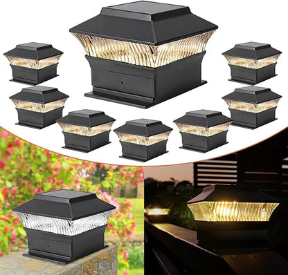 8 Pack Solar Post Cap Lights - Classic #1: for Flat Surfaces & 4x4 Vinyl, Also Fits 4x6 Wood (Sits-On-Top), 25 Lumen 3000K Warm White, Outdoor Deck Fence Light, Waterproof, Matte Black