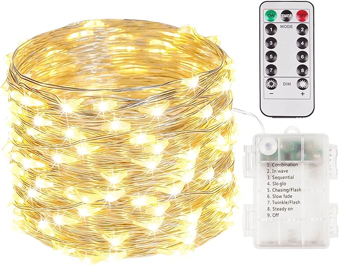 100 LED Fairy Lights Battery Operated with Remote, 33FT Waterproof Twinkle Lights with Timer & 8 Modes, Fairy String Lights Outdoor Indoor for Bedroom Classroom DIY Christmas Decor (Warm White)