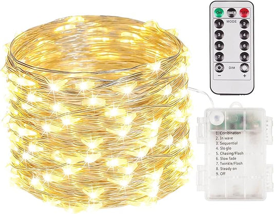 100 LED Fairy Lights Battery Operated with Remote, 33FT Waterproof Twinkle Lights with Timer & 8 Modes, Fairy String Lights Outdoor Indoor for Bedroom Classroom DIY Christmas Decor (Warm White)