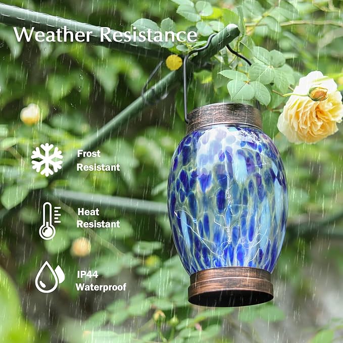 Solar Lanterns Outdoor Waterproof Glass Hanging Solar Lights Outdoor Decorative Lantern for Garden, Pathway, Yard and Lawn