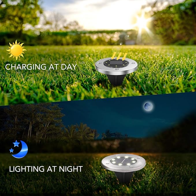 Aogist Solar Ground Lights, LED Garden Disk Lights In-Ground Outdoor Landscape Lighting for Lawn Patio Pathway Yard Deck Walkway (White,4 Packs)