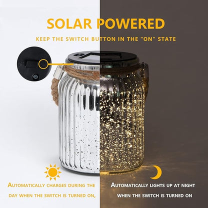 Hanging Solar Lantern Outdoor,Solar Lights Mercury Mason Jar Glass Hanging Lights with 20 LED Waterproof for Tree, Table, Yard, Garden, Patio, Holiday Party Outdoor Decor,2 Pack