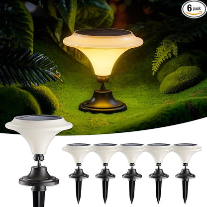 Solar Table Lights Outdoor, 6 Pack Classic Martini-Shaped Lanterns with Base & Ground Stakes, Waterproof LED Solar Powered Decorative Lights for Patio Table Garden Path (Warm White)