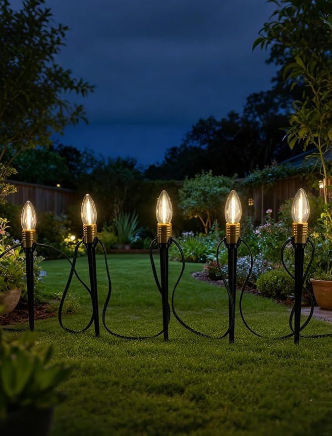 25-Pack Christmas Pathway Lights Outdoor, 38.5ft Connectable C26 Christmas Yard Stakes, Waterproof Walkway Christmas Decorations Outdoor for Holiday, Lawn, Patio, Garden Display