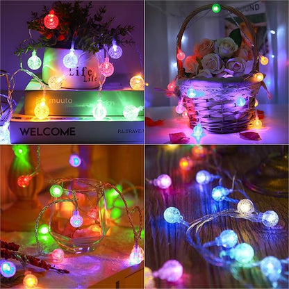Metaku RGB Globe String Lights Battery Operated 26ft 60LED Fairy String Lights with Remote 16 Colour Changing Garden Waterproof Indoor Outdoor Decorative Light for Garden Patio Home