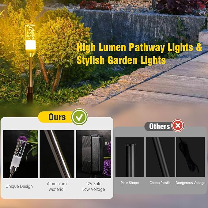 6-Pack Solar Pathway Lights, IP65 Waterproof LED Driveway Lights