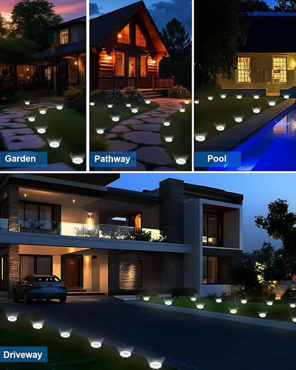Solar Lights Outdoor Waterproof, 26 Pack 8 LED, Thickened Stainless Steel Ground Light, Solar Garden Lights Landscape Lighting for Patio Pathway Lawn Yard Deck Driveway Walkway, Warm White