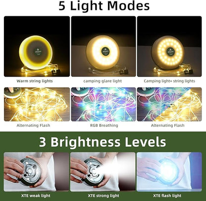 Allspark Camping String Lights Rechargeable, 4 in 1 Quick Storage 32.8FT Outdoor Lights with 8 Lighting Modes,Portable LED Fairy Lights for Decor Tent Garden Party Camping Essentials,with 10 Clips