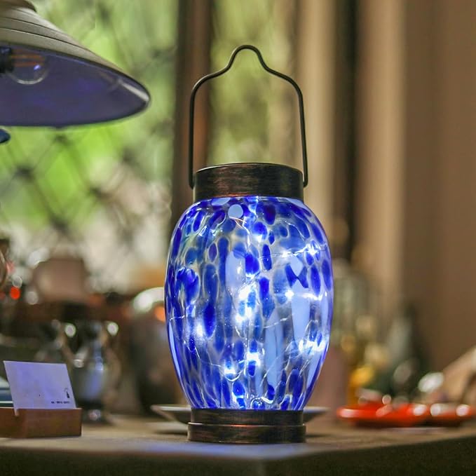Solar Lanterns Outdoor Waterproof Glass Hanging Solar Lights Outdoor Decorative Lantern for Garden, Pathway, Yard and Lawn