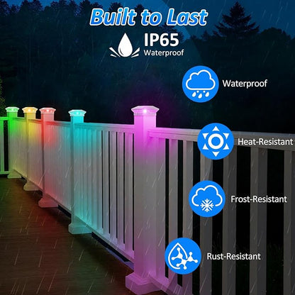T-SUN Solar Post Cap Lights with Auto-Change Colors- for Wooden (4x4/6x6) & Vinyl (4x4/5x5) Posts | Weatherproof Outdoor Solar Fence Post Lights for Deck, Porch, Garden & Stairs(18-Pack,RGB)