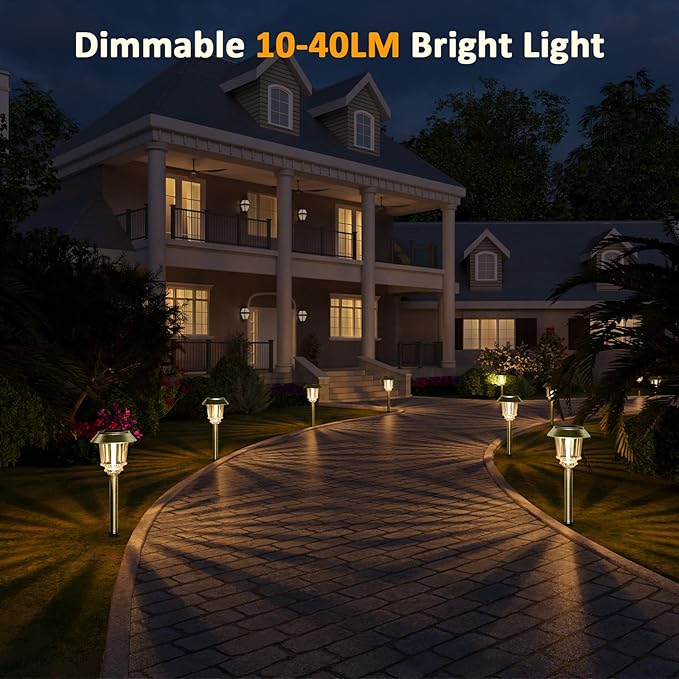 XMCOSY+ Solar Pathway Lights Outdoor - 4 Pack Auto On/Off 10-40 LM Dimmable Waterproof Outdoor Solar Lights for Yard Pathway Garden Driveway Walkway (Bronze)