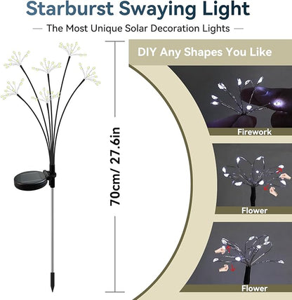 Solar Garden Lights 2 Pack Waterproof Swaying Starburst Light Solar Outdoor Lights for Yard Patio Walkway Pathway Party Wedding Decoration, Unique Gifts for Women, White