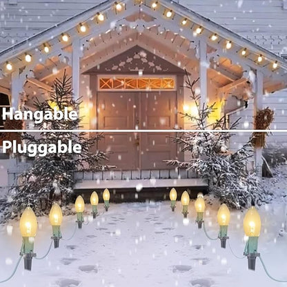 Christmas Pathway Lights Outdoor, 38Ft Outdoor Xmas Decorations String Lights with 25 C9 Warm White Christmas Pathway Stakes Lights for Walkway Yard Lawn Sidewalk Driveway Garden