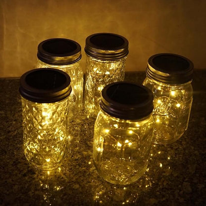 Miaro 6 Pack Mason Jar Lights, 10 LED Solar Warm White Fairy String Lights Lids Insert for Garden Deck Patio Party Wedding Christmas Decorative Lighting Fit for Regular Mouth Jars