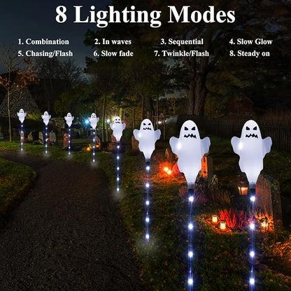 6 Pack Solar Halloween Ghosts Outdoor Decorations, Solar Halloween Lights Outdoor Waterproof, Pathway Lights for Outside Garden Patio Yard Lawn Party Walkway Grave Ghost Decor