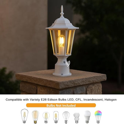GRUENLICH Dusk to Dawn Outdoor Post Lights, Modern White Exterior Lamp Post Light Fixture, Anti-Rust Aluminum Pole Lantern for Garage Front Yard, 1 Pack