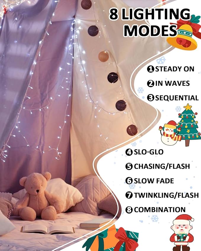 2 Pack Christmas String Lights Battery Operated with Timer, 66FT 200 LED Waterproof Twinkle Lights, 8 Modes Fairy Light for Indoor and Outdoor Bedroom Garland Tree Christmas Decorations (Cool White)