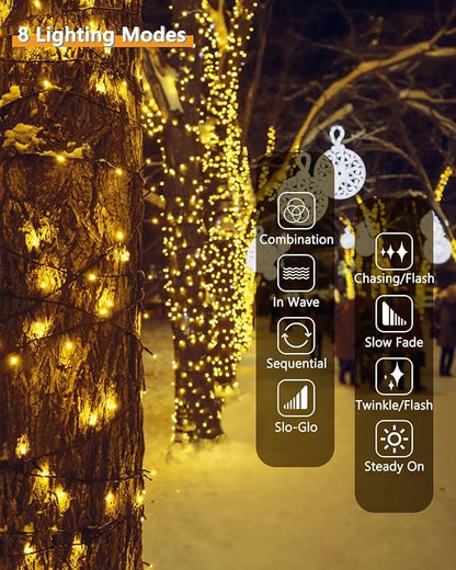 Upgrade 2Pack 500LED Solar String Lights Outdoor Waterproof, 180FT Solar Lights Outdoor String with 8 Modes, IP65 Waterproof Twinkle Christmas Light for Outside, Garden Tree Decoration, Warm White
