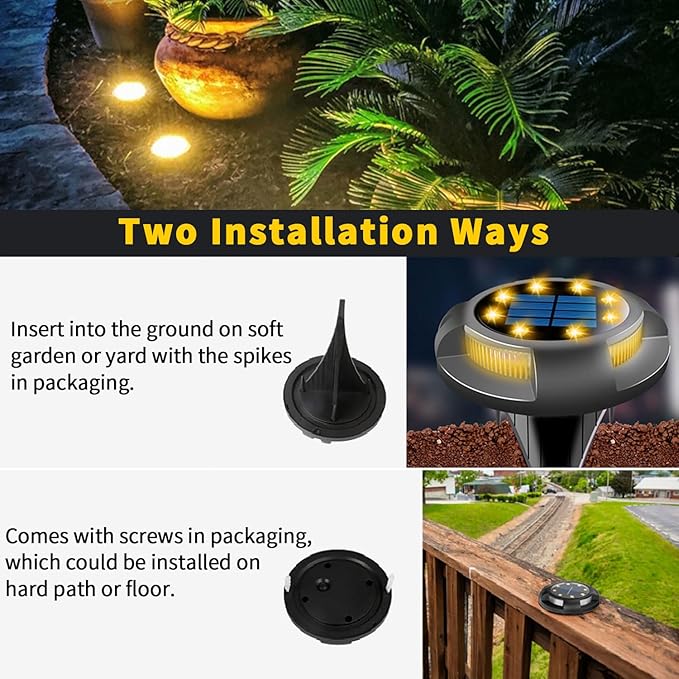 Solar Flat Disk Lights 8-Pack, Waterproof Driveway