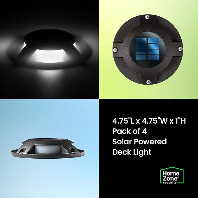 Home Zone 12 Packs Outdoor Solar Deck Light, Black, 120 Lumens Total, Waterproof, Dusk to Dawn, Aluminum Plastic Case for Decor Fence Step Pathway Backyard Garden