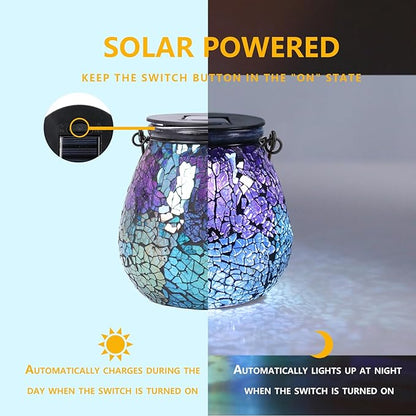 Afirst Mosaic Solar Lanterns Outdoor - Glass Hanging Solar Lights Hollow Out Waterproof Table Lamp Outdoor Decorative for Garden, Patio, Holiday Party Outdoor Decoration