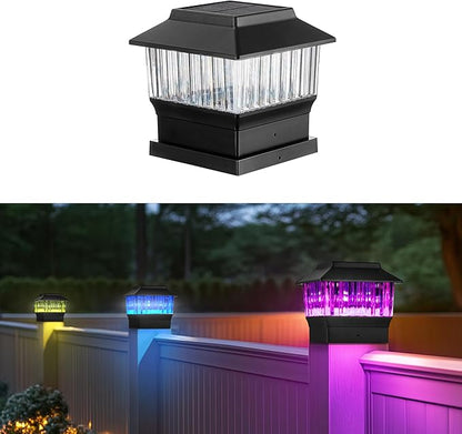 RGB&Warm Solar Post Cap Lights 50 Lumen, Outdoor 4x4 3.5x3.5 4.5x4.5 or 5.5x5.5 Led Fence Deck Patio Garden Post Lights for Christmas Halloween Parties(Black, 1 Pack)