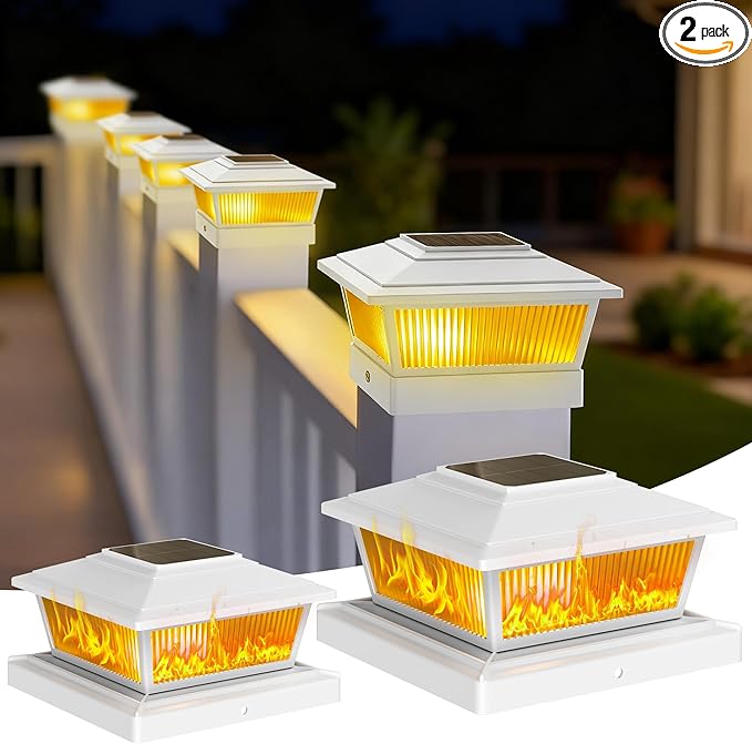 2-Pack Solar Post Cap Lights, White Waterproof