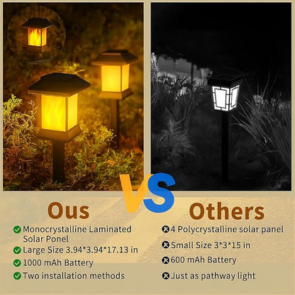 6Pack Solar Pathway Lights Outdoor with Flickering Flame, IP65 Waterproof, Solar Flame Lights with Hook, Upgraded 1000mAH Battery, Up to 12Hrs, Auto On/Off, Decor for Garden, Walkway