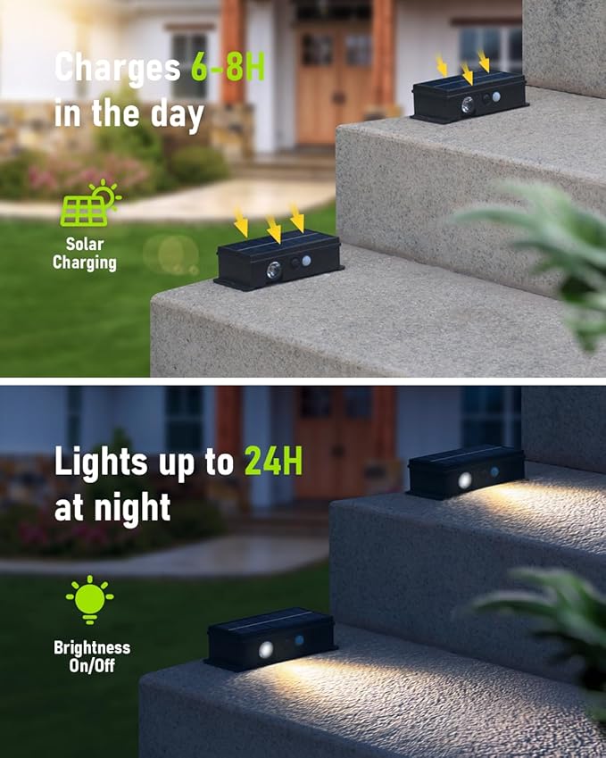 Solar Stair Lights Outdoor Waterproof Motion Sensor Solar Step Light 5 Modes for Stair, Step, Deck, Walkway, Pathway Warm White 8 Pack
