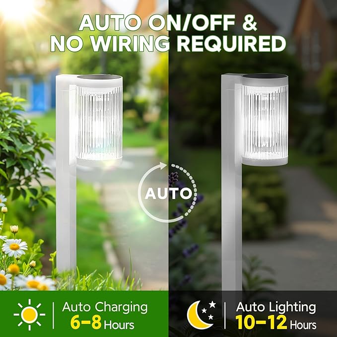 6-Pack Cool White Solar Path Lights, Outdoor Walkway LED