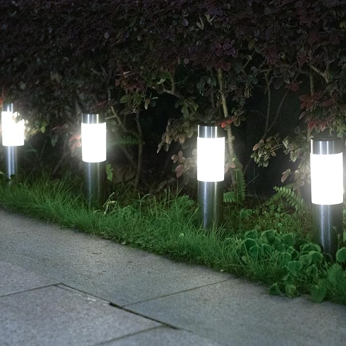 8 Pack Solar Pathway Lights Outdoor, Solar Walkway Lights with Polished Stainless Steel Layer, IP45 Waterproof Outdoor Solar Lights for Garden Yard Landscape Driveway Patio Deco