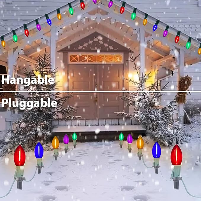 C9 LED Christmas Pathway Lights Outdoor 38Ft 25 LED C9 Multicolor Bulbs Christmas Pathway Stakes Lights, Connectable Outdoor Walkway Lights for Yard Patio Sidewalk Driveway Garden Lawn Decor
