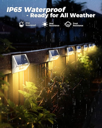 4 Pack Solar Lights Outdoor Motion Sensor, Waterproof Fence Lights 3 Lighting Mode, Warm White LED Outside Light Wireless for Fence Wall Yard Steps Stairs Garden -Stainless Steel