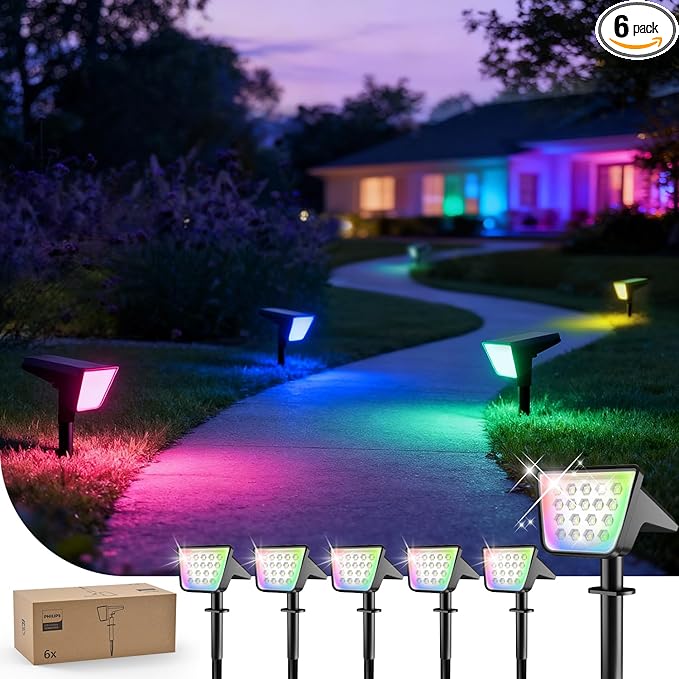 6-Pack 18 LED Solar Wall Spotlights, Waterproof