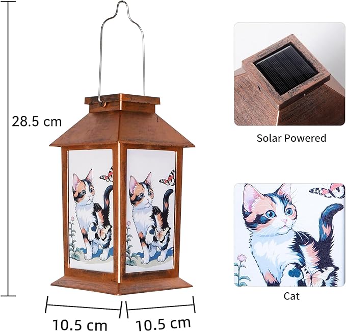 JOBOSI Solar Lantern Cat, Portable Decorative Gift, Solar Light, Gifts for Mom, Women, Grandma, Garden Yard Lawn Decor, Christmas and New Year Gift