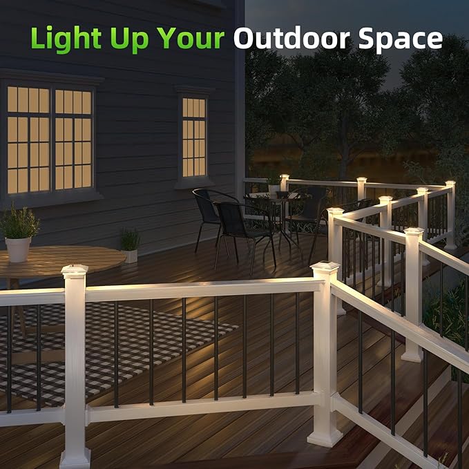 Solar Post Cap Lights Outdoor 16pack, Waterproof Fence Post Solar Lights for 4x4 5x5 6x6 Wood/Vinyl Posts, White Deck Post Lights with 2 Color Modes Decorate Garden Patio Porch Backyard