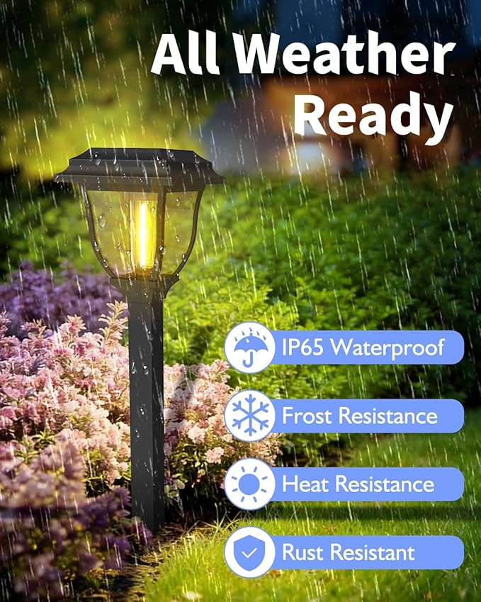 Solar Pathway Lights 12 Pack Outdoor 3000K Bright Auto On/Off Solar Garden Lights Long Lasting Solar Powered Landscape Light for Path Yard Walkway Lawn Driveway Decor Lighting - Warm White