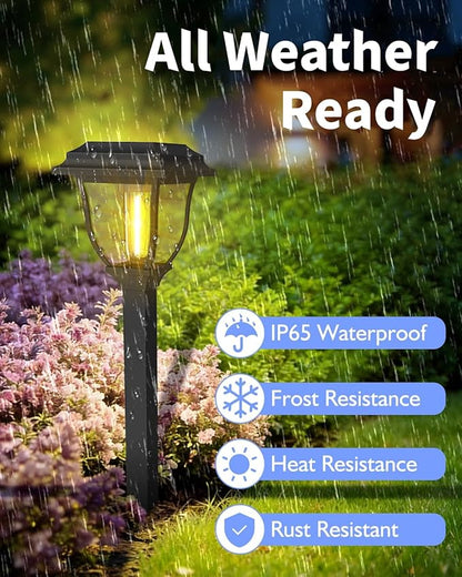 Solar Pathway Lights 2 Pack Outdoor 3000K Bright Auto On/Off Solar Garden Lights Long Lasting Solar Powered Landscape Light for Path Yard Walkway Lawn Driveway Decor Lighting - Warm White