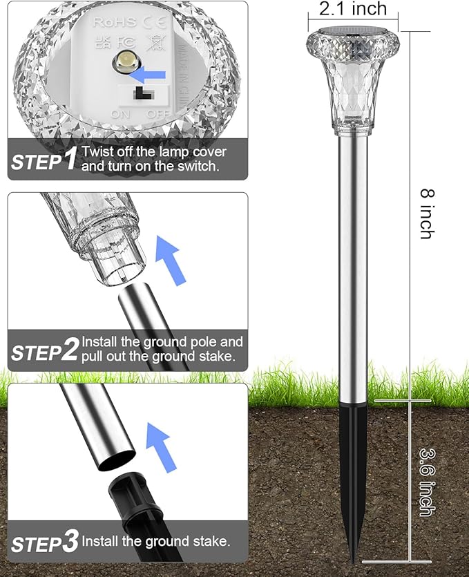 Cool White Solar Pathway Lights 12-Pack, Garden LED