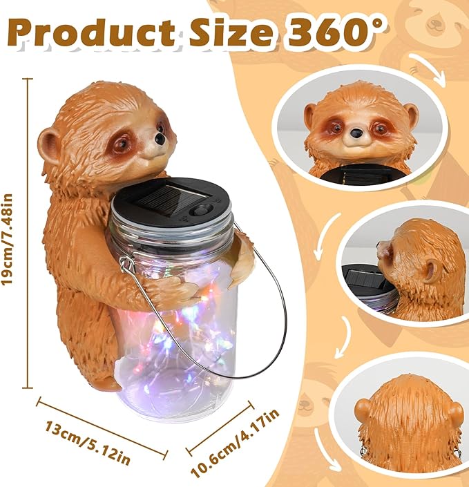 Adorable Sloth Solar Garden Statue with LED Mason Jar Light - Lovely Sloth Figurine for Patio Balcony Lawn Yard Decor - Unique Garden Decor Birthday Gifts for Grandma Mom Women
