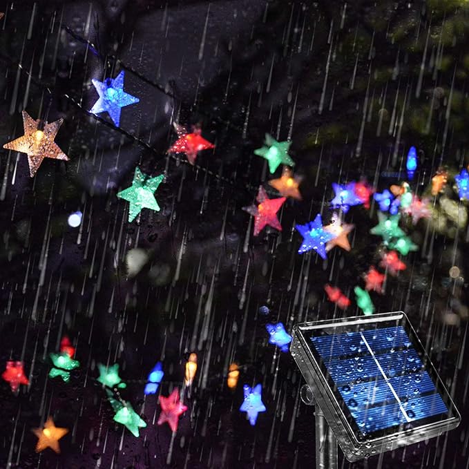 50ft 120LED Solar String Fairy Lights Outdoor,Waterproof Star Twinkle Decorative Lights for Garden,Patio Post,Deck,Canopy,Gazebo,Porch,Pergola,Balcony,Backyard Fence,Party Decor,Multicolored