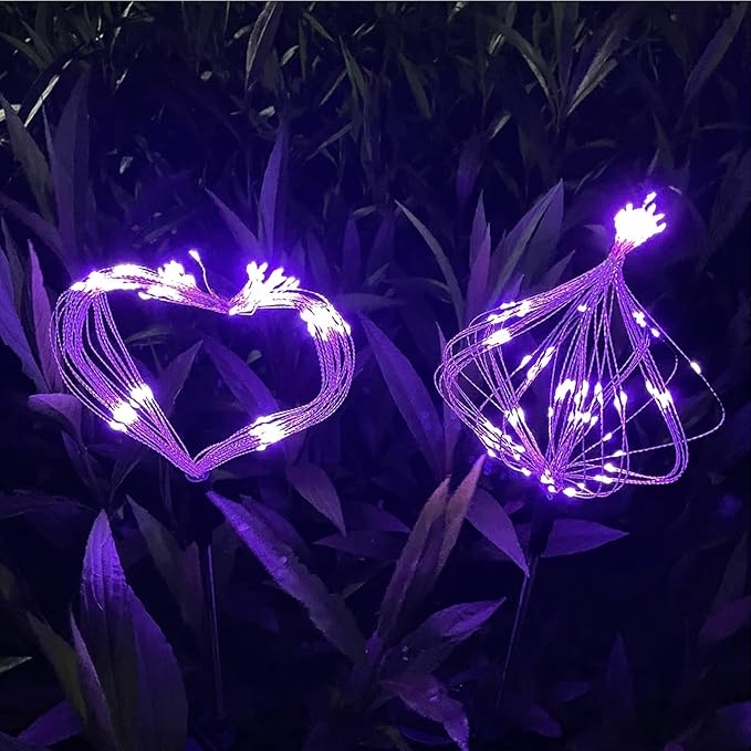 JJGoo Solar Firework Lights, 2 Pack 120 LEDs 2 Lighting Modes Solar Garden Lights Outdoor Waterproof for Yard Patio Walkway Pathway Party Wedding Christmas Decorative - Purple