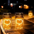 4-Pack Heart Solar Lanterns, Waterproof LED Garden Lights