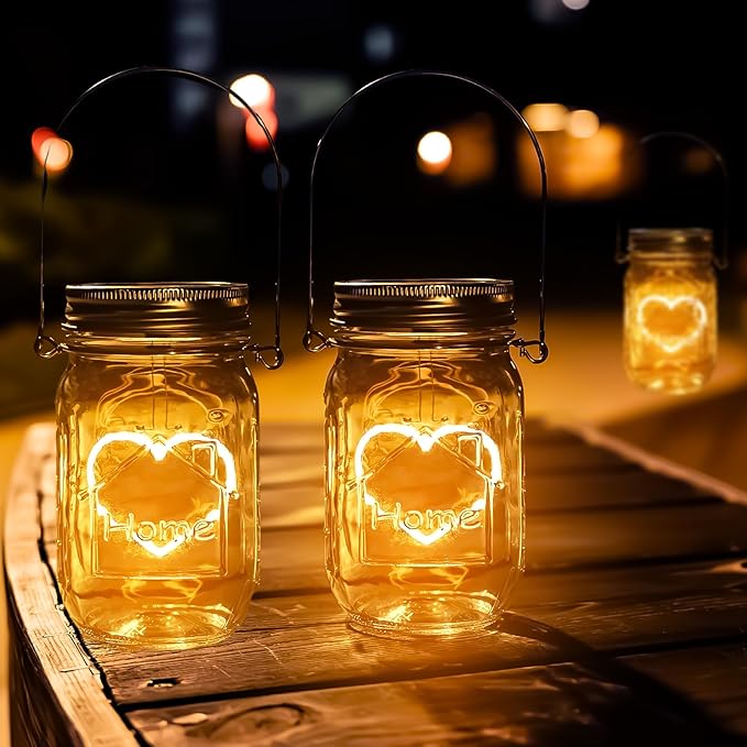 4-Pack Heart Solar Lanterns, Waterproof LED Garden Lights